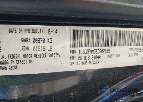 2014 Dodge Dart Se from USA, damaged, VIN 1C3CDFAA5ED902109